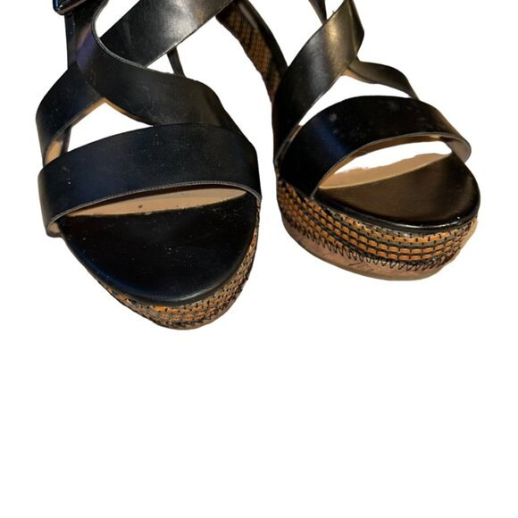 Franco Sarto black ethnic cork platform high sandals shoes 8 EUC - Picture 7 of 7
